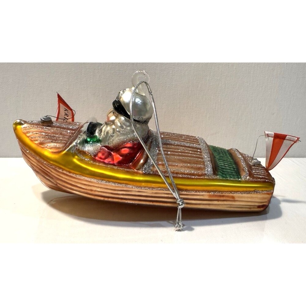 Vtg Dept.56 Mercury Glass Speed Boat Ornament Kris Hand Painted 77126 RARE